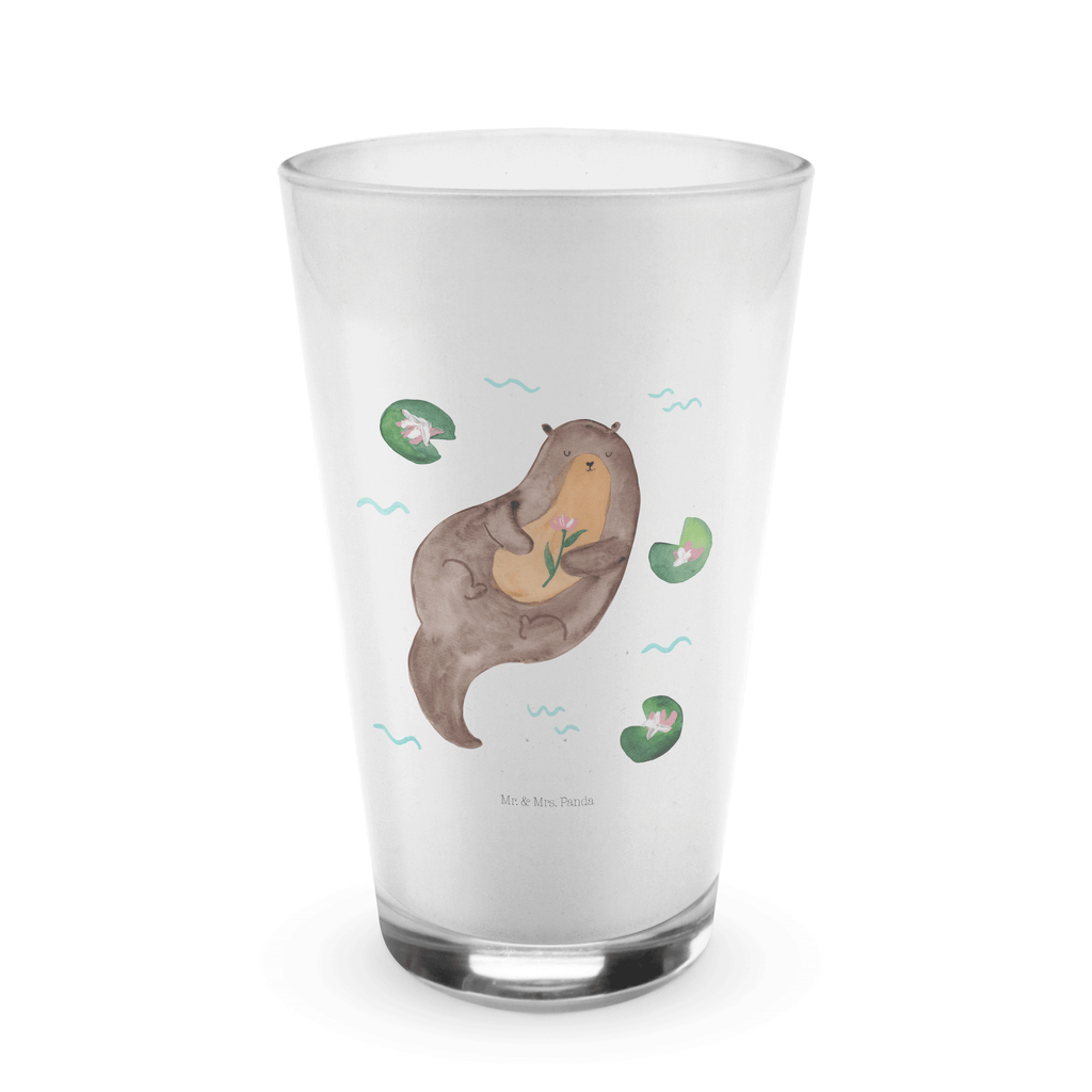 Glas Otter mit Seerose Cappuccino Glas, Glas, Cappuccino Tasse, Latte Macchiato, Otter, Fischotter, Seeotter, Otter Seeotter See Otter
