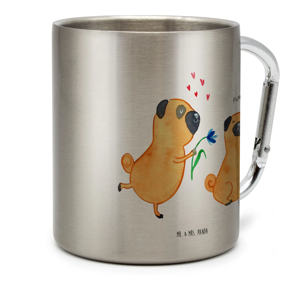 Kubek ze stali nierdzewnej mops Zakochani Pies, motyw psa, zwierzę domowe, rasa psa, miłośnik zwierząt, właściciel psa, powiedzenia