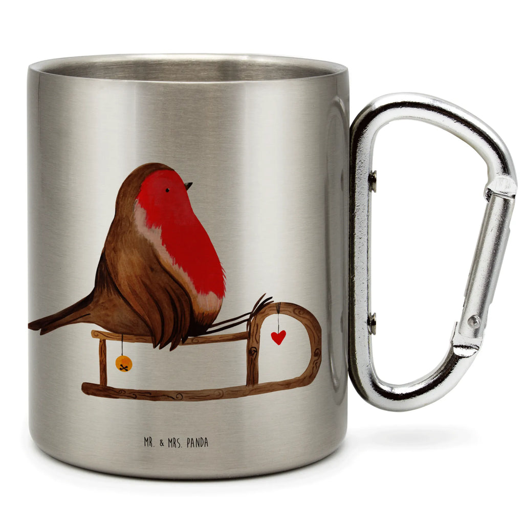 Stainless steel mug robin Sleds Winter, Christmas, Christmas time, snow, sleigh, bird