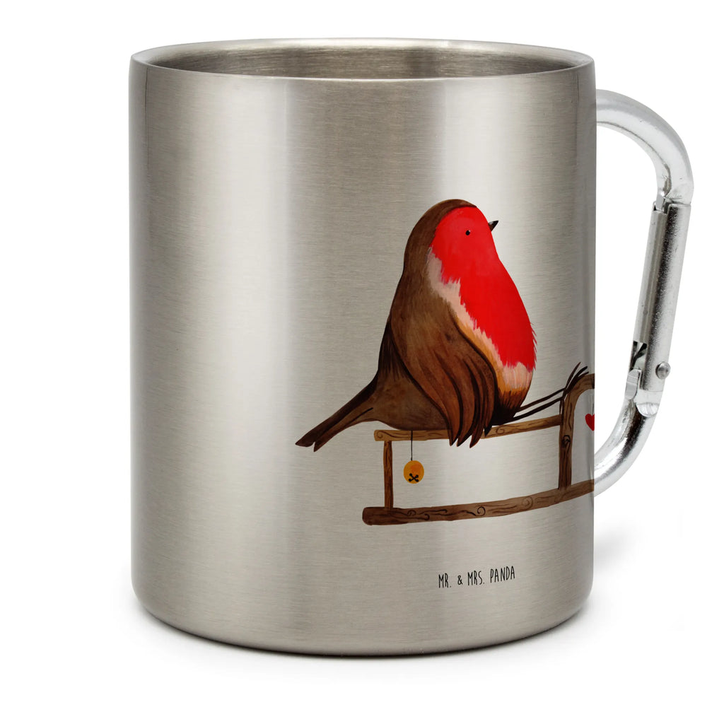 Stainless steel mug robin Sleds Winter, Christmas, Christmas time, snow, sleigh, bird