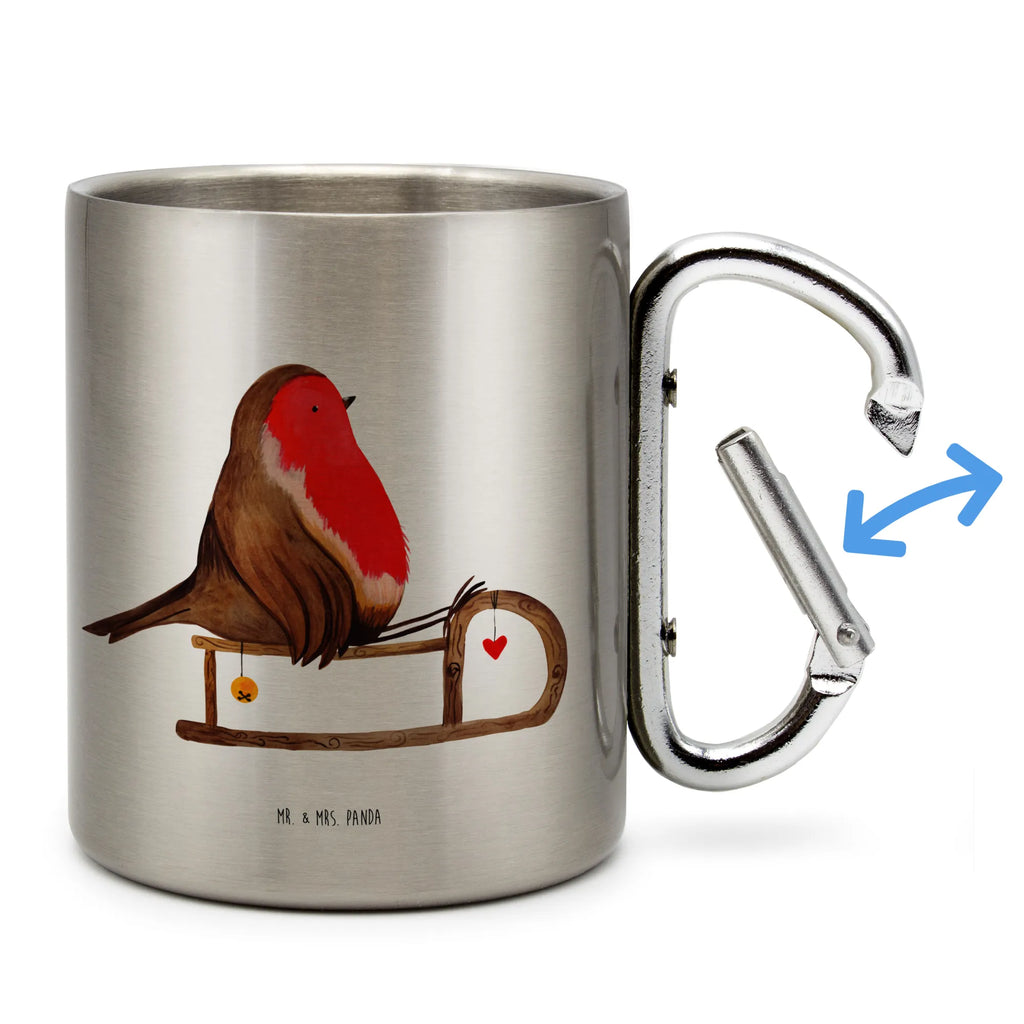 Stainless steel mug robin Sleds Winter, Christmas, Christmas time, snow, sleigh, bird