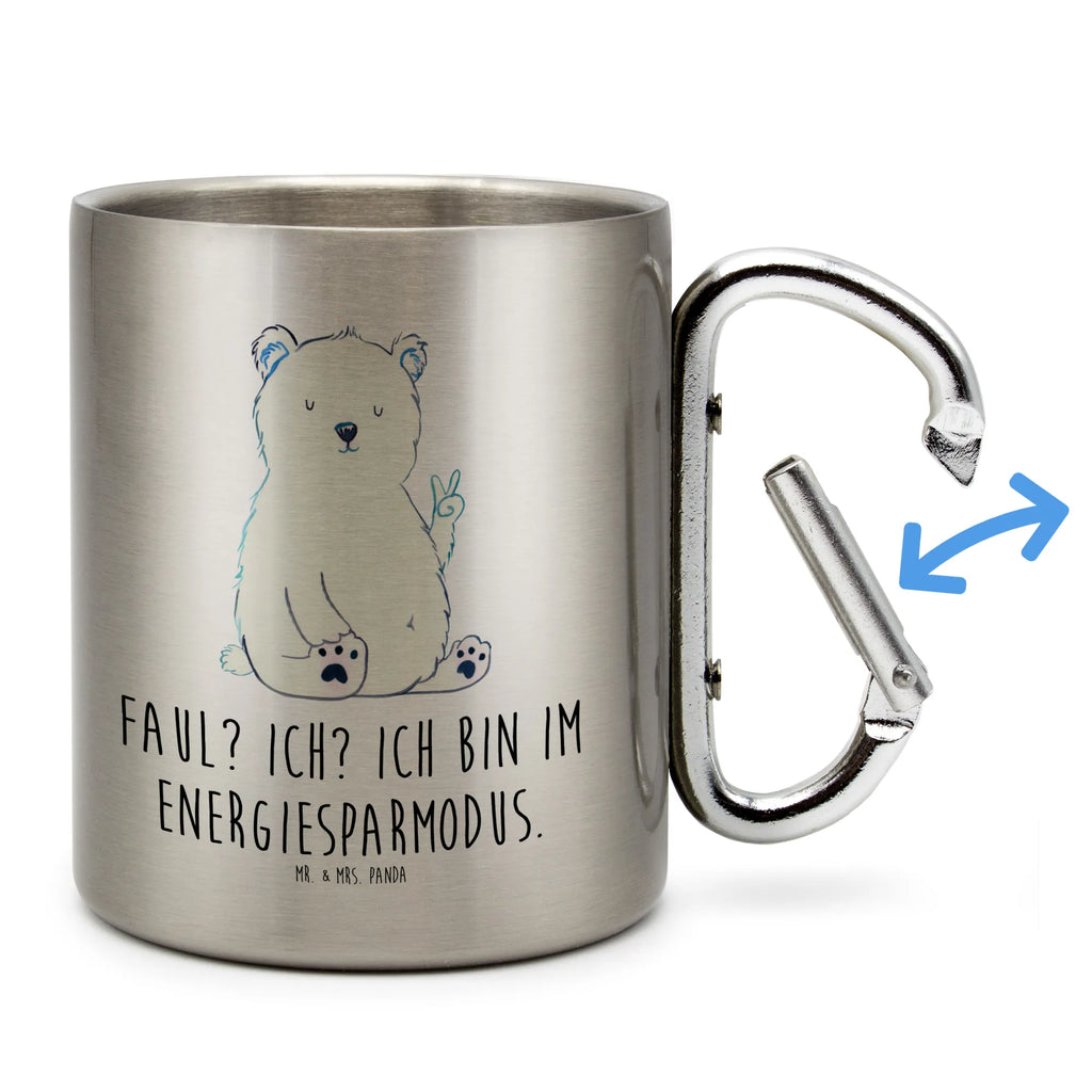 Edelstahlbecher Eisbär Faul Edelstahltasse, Karabiner, Edelstahlbecher, Outdoor, Camping, Tasse, Becher, Bär, Teddy, Teddybär, Eisbär, Nordpol, Faul, Entspannen, Relaxen, Büro, Arbeit, Bürojob, Arbeitsplatz, Homeoffice