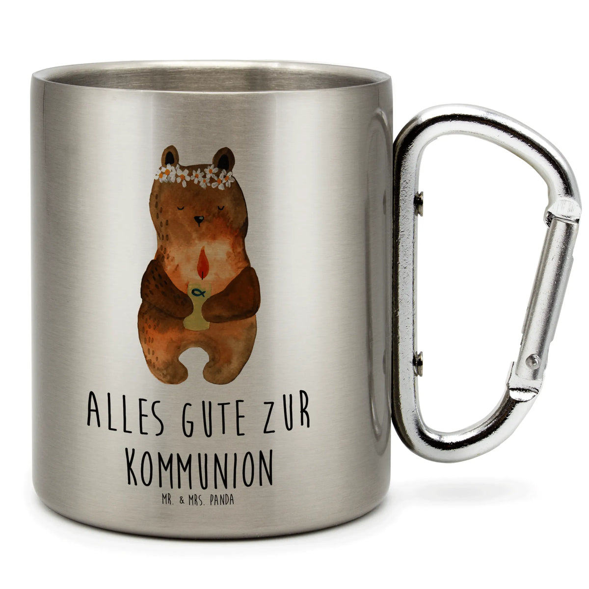 Stainless steel mug bear communion bear, teddy, teddy bear, cuddly toy, catholic, God's blessing, communion, baptismal candle