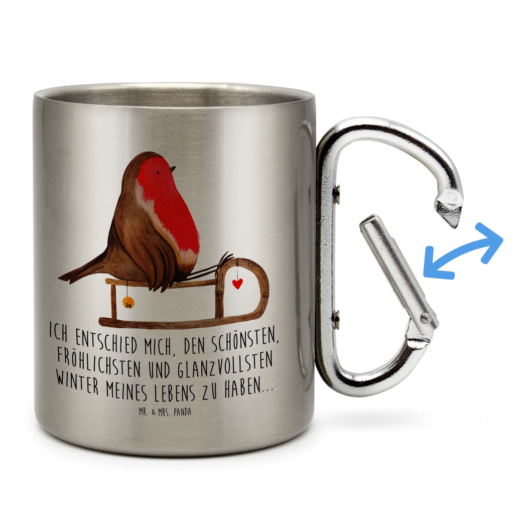 Stainless steel mug robin Sleds Winter, Christmas, Christmas time, snow, sleigh, bird