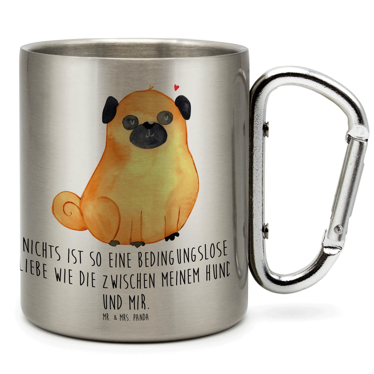 Kubek ze stali nierdzewnej Mops Pies, motyw psa, zwierzę domowe, rasa psa, miłośnik zwierząt, właściciel psa, powiedzenia