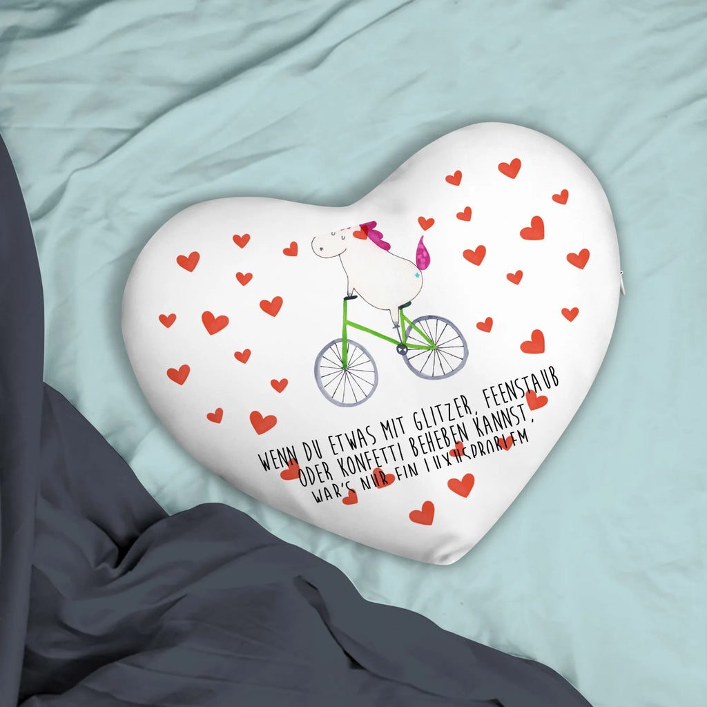 Heart cushion unicorn cyclist unicorn, unicorns, cycling, present, confetti, luxury problem, love affliction, bike, wheel, cyclist gift, grief, fairy dust
