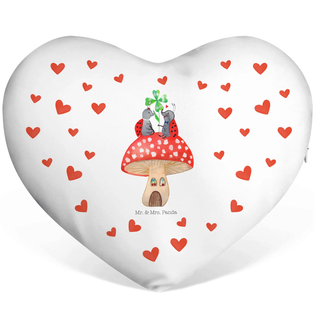 Heart cushion ladybug toadstool small animals, cute, funny, cute animal motives, hand drawn, small world, funny sayings, good mood, happy, gifts, gift ideas, special gifts, animal lover, card, ladybird, at home, toadstool, house, house of fleshy fungi, flat