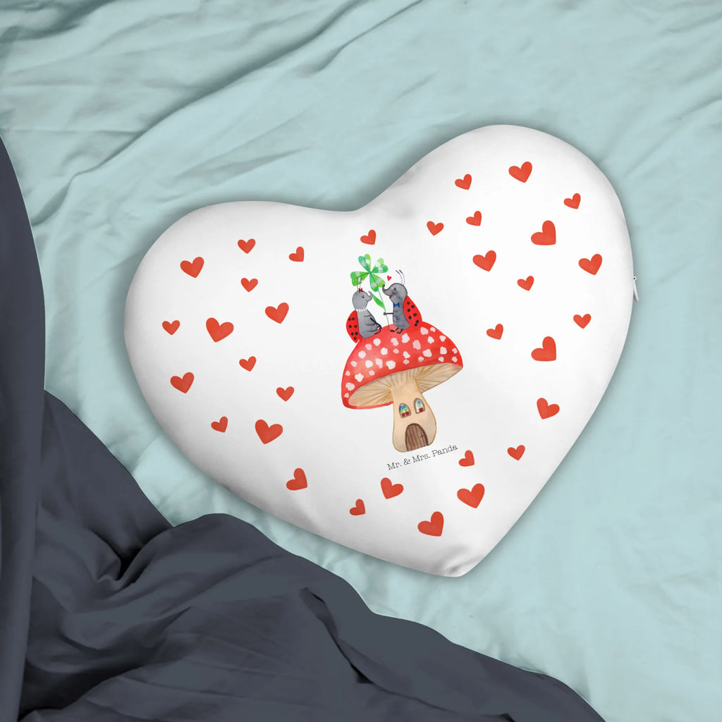 Heart cushion ladybug toadstool small animals, cute, funny, cute animal motives, hand drawn, small world, funny sayings, good mood, happy, gifts, gift ideas, special gifts, animal lover, card, ladybird, at home, toadstool, house, house of fleshy fungi, flat