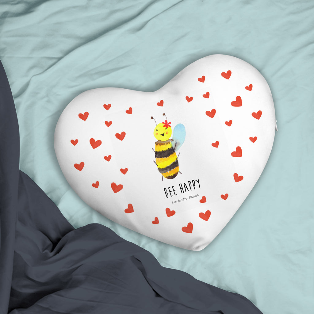 Herzkissen Biene Happy Kissen, Herzkissen, Herzform, Herz, Dekokissen, Biene, Wespe, Hummel