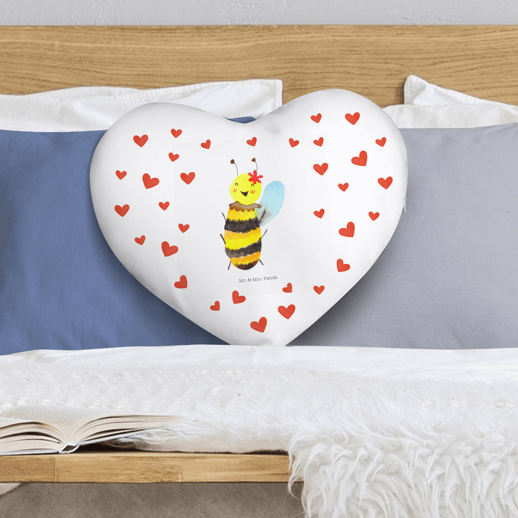 Herzkissen Biene Happy Kissen, Herzkissen, Herzform, Herz, Dekokissen, Biene, Wespe, Hummel