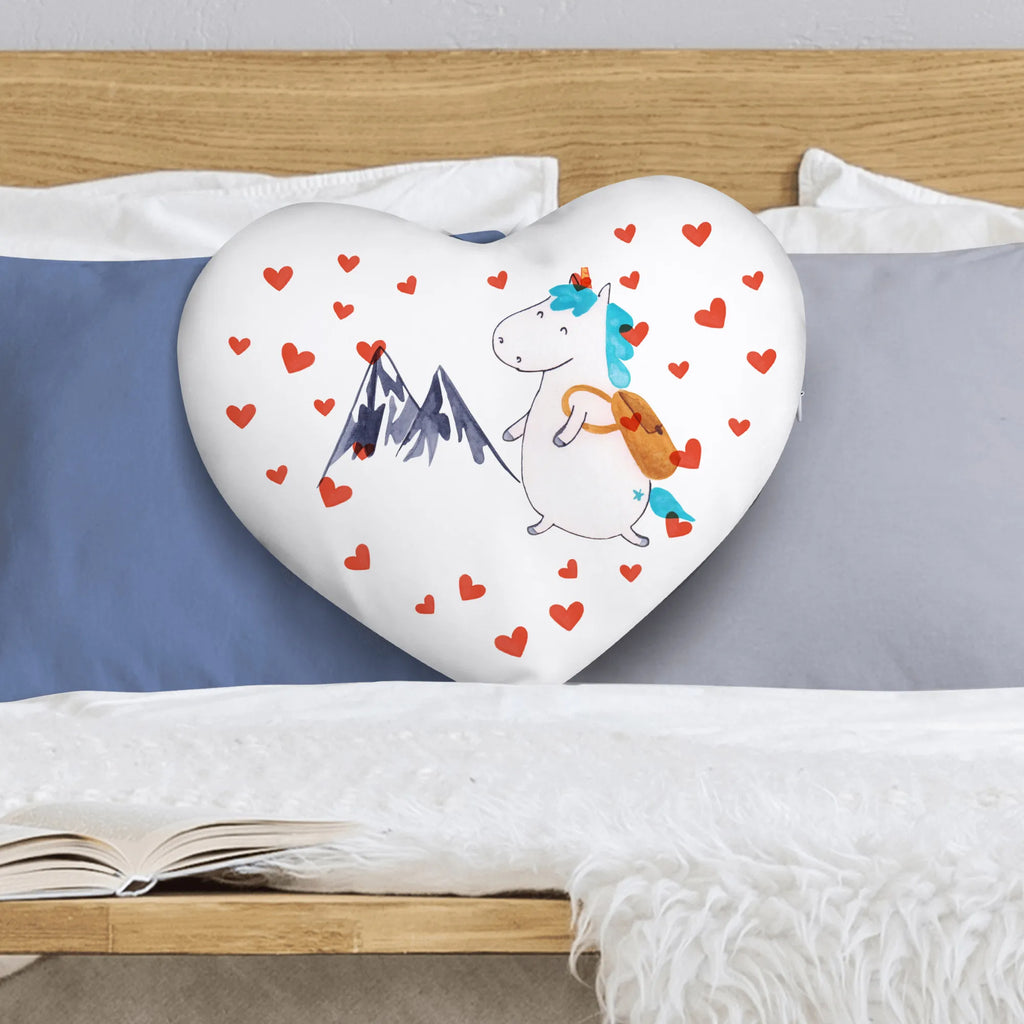 Heart cushion unicorn climber unicorn, unicorns, mountains, world traveler, vacation, english, Einhorn, explorer, adventure, world trip, travel, adventurer, mountaineer