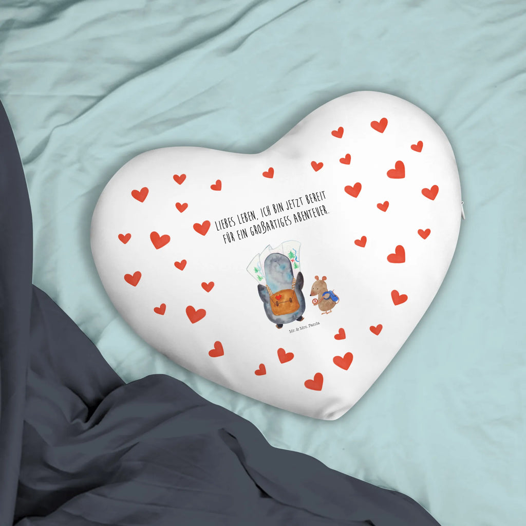Heart cushion Penguin & Mouse Hiker Penguin, North Pole, Winter, Penguins, penguins, adventurer, road trip, adventure, excursion, hiking, wanderlust, penguin