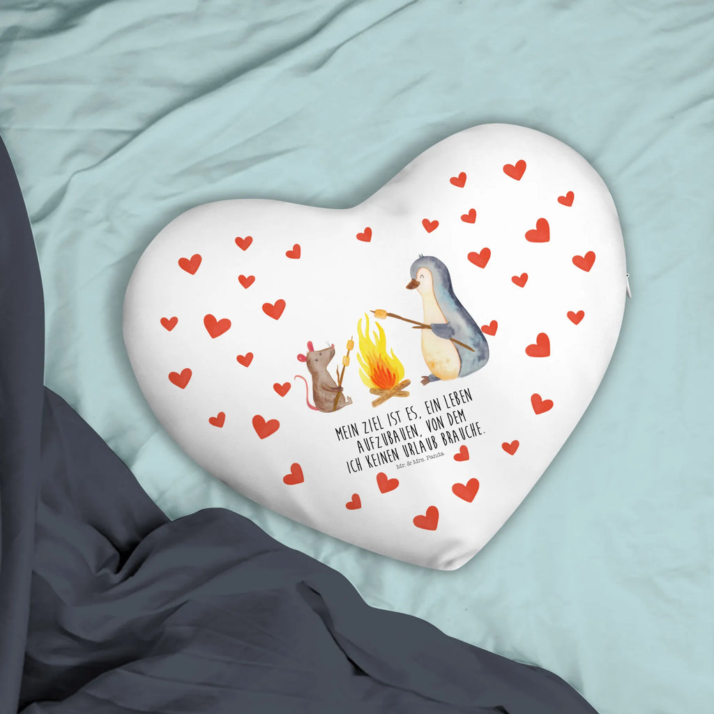 Heart cushion Penguin campfire Penguin, North Pole, Winter, Penguins, life motivation, new start, everyday office life, work, life, motivation, fire, life motto, campfire, marshmallows, barbecue, job, office, love, mouse, penguins