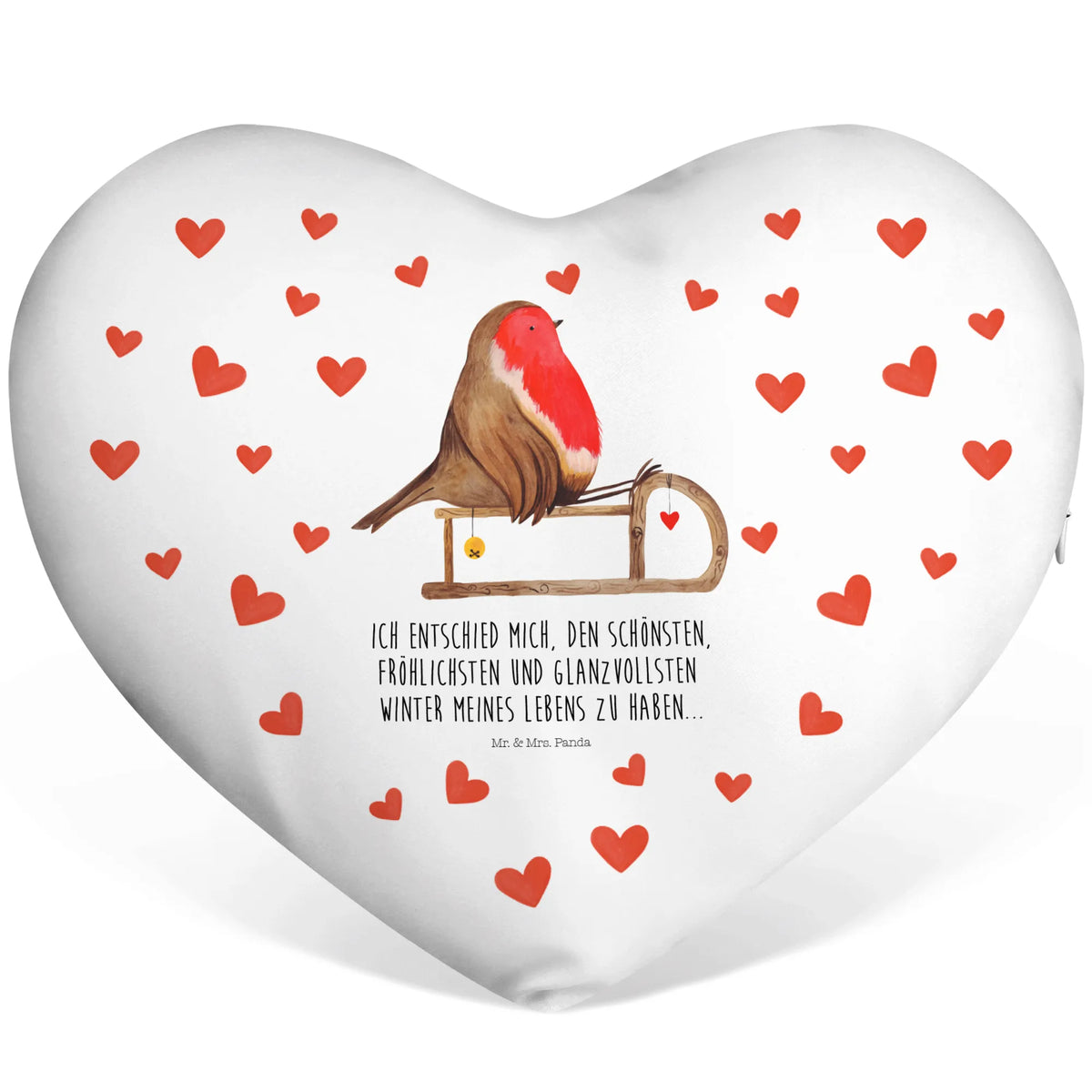 Heart cushion robin Sleds Christmas time, snow, bird, sleigh