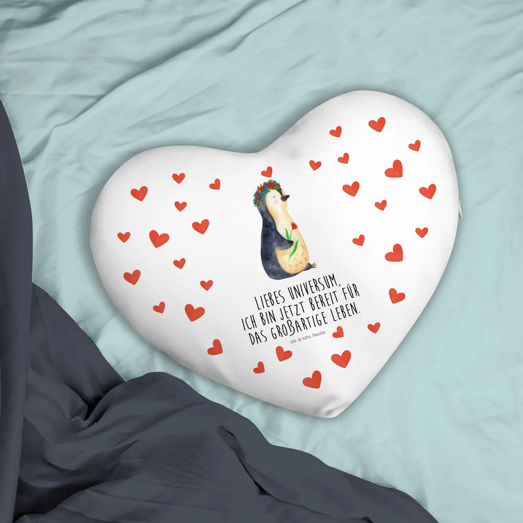 Heart cushion Penguin Flower Penguin, North Pole, Winter, Penguins, motivation, lovesickness, wreath of flowers, penguins, wishes, gift idea, life, goals in life, love of life, universe, goals