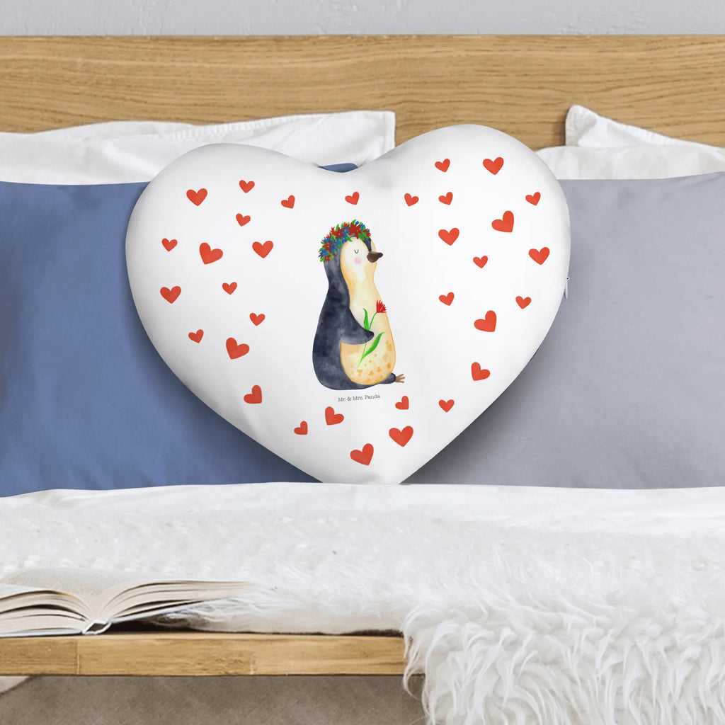 Heart cushion Penguin Flower Penguin, North Pole, Winter, Penguins, motivation, lovesickness, wreath of flowers, penguins, wishes, gift idea, life, goals in life, love of life, universe, goals