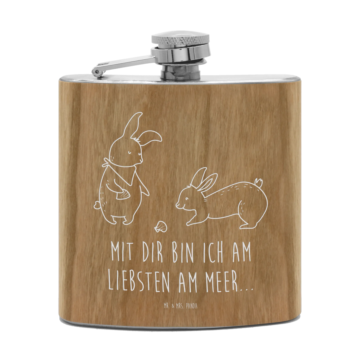 Hipflask Bunnies with seashell Father's Day, Mother's Day, rabbits, shells, collecting shells, girlfriends, girlfriend, best friend