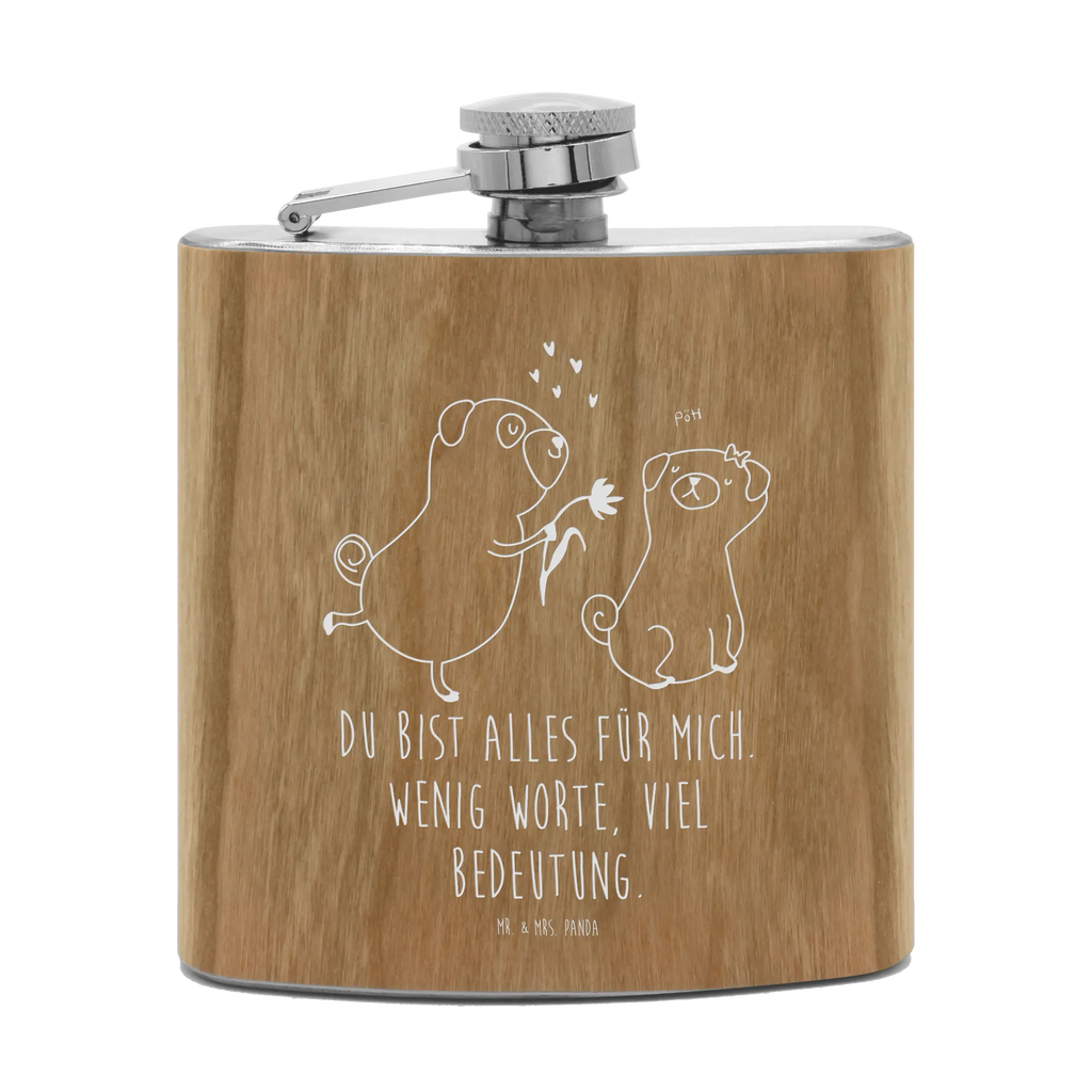 Hipflask pug In love dog, mutt, hound, woof, dog mama, dog breed, love dogs, love for dogs, dog decorative items, bag with dog print, funny gifts for dog owners, what do you give a dog lover, Christmas gifts for dogs, gifts for dogs, dog sayings, boob, partner, Pug, dog love, gift friend, love saying. Engaged, in love, love