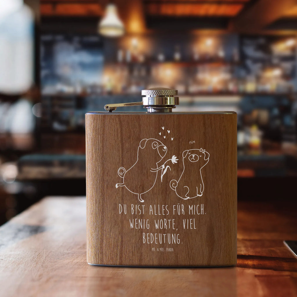 Hipflask pug In love dog, mutt, hound, woof, dog mama, dog breed, love dogs, love for dogs, dog decorative items, bag with dog print, funny gifts for dog owners, what do you give a dog lover, Christmas gifts for dogs, gifts for dogs, dog sayings, boob, partner, Pug, dog love, gift friend, love saying. Engaged, in love, love