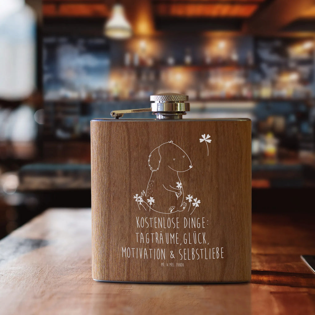 Hipflask Dog shamrock dog, mutt, hound, woof, dog mama, dog breed, love dogs, love for dogs, dog decorative items, bag with dog print, funny gifts for dog owners, what do you give a dog lover, Christmas gifts for dogs, gifts for dogs, dog sayings, gift, mindfulness, cloverleaf, lucky charm, happiness, daydreams, Dog, self-love, motivation, new beginning