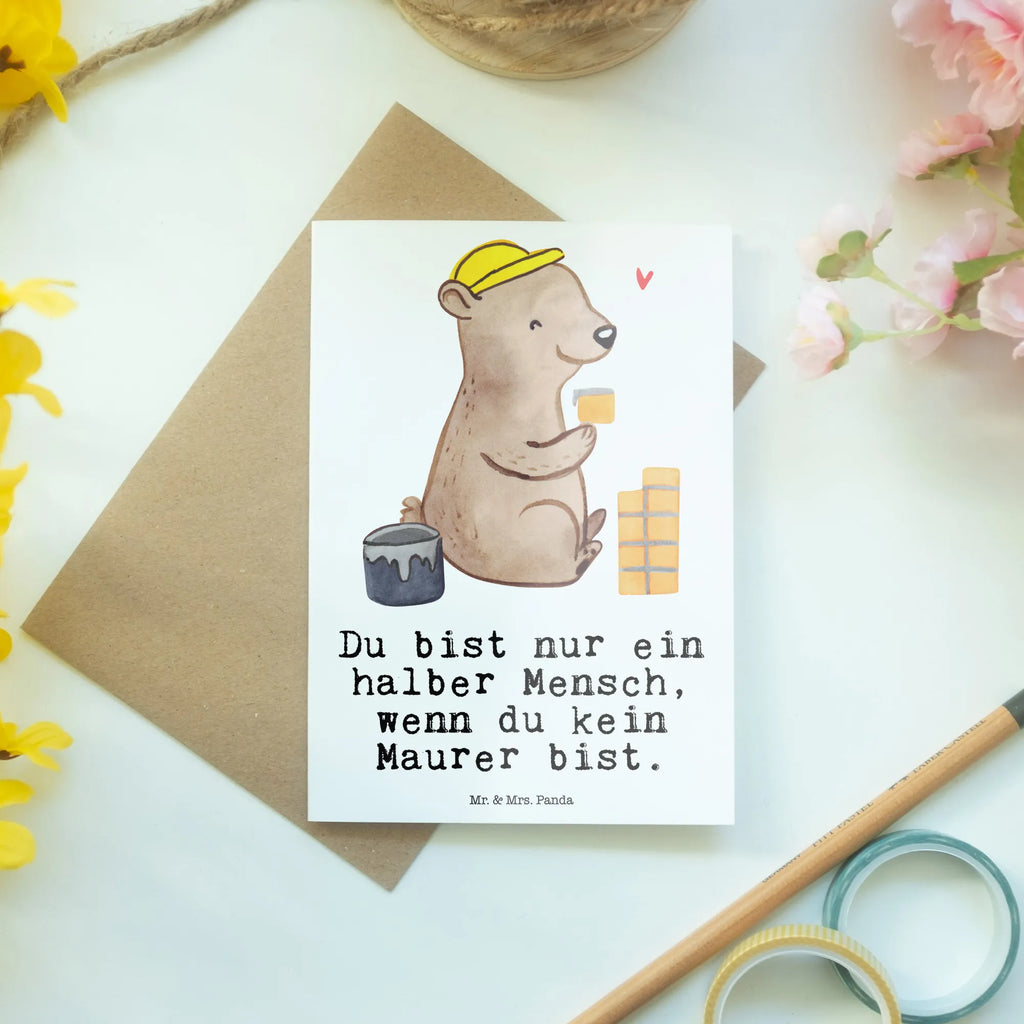 Grußkarte Maurer mit Herz Klappkarte, Einladungskarte, Glückwunschkarte, Grußkarte, Ansichtskarten, Geburtstagskarte, Karte, Hochzeitskarte, Beruf, Ausbildung, Jubiläum, Abschied, Rente, Kollege, Kollegin, Geschenk, Schenken, Arbeitskollege, Mitarbeiter, Firma, Danke, Dankeschön, Maurermeister, Maurer, Gesellenprüfung, Maurerbetrieb, Handwerker