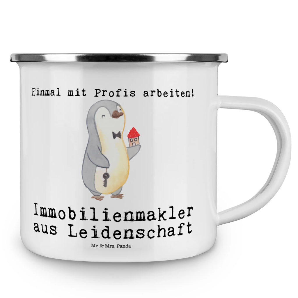 Kempingowy kubek emaliowany agent nieruchomości Pasja Zawód, Wykształcenie, Jubileusz, Pożegnanie, Emerytura, Kolega, Koleżanka, Prezent, Dawać, Pracownik, Współpracownik, Firma, Dziękuję, Dziękuję bardzo