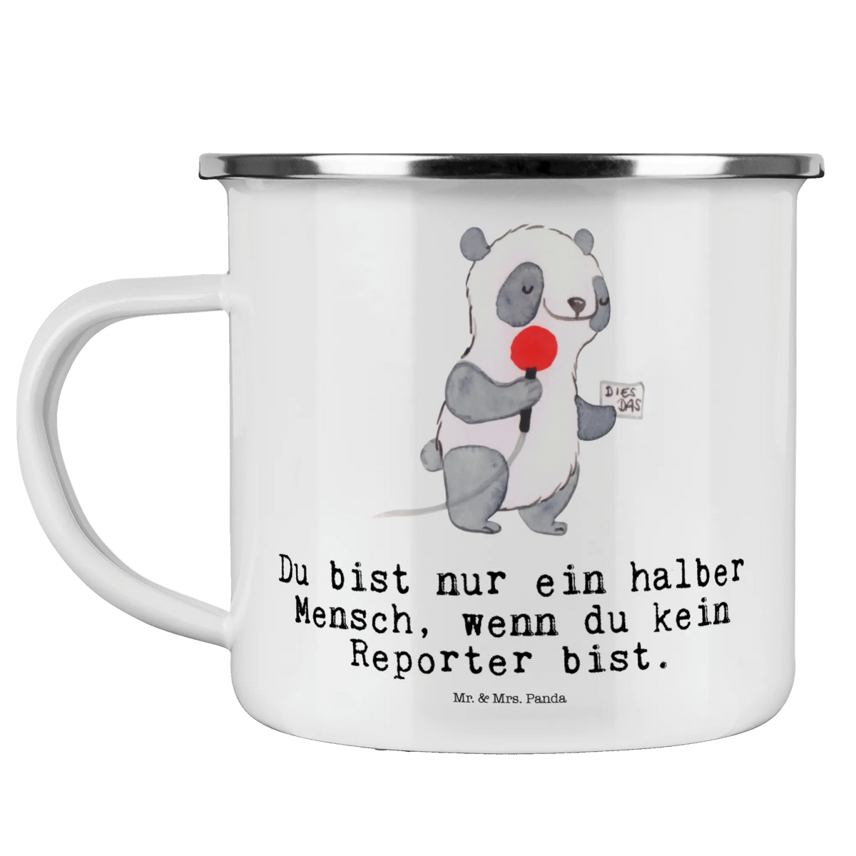 Kempingowy kubek emaliowany Reporter serce Zawód, Wykształcenie, Jubileusz, Pożegnanie, Emerytura, Kolega, Koleżanka, Prezent, Dawać, Pracownik, Współpracownik, Firma, Dziękuję, Dziękuję bardzo