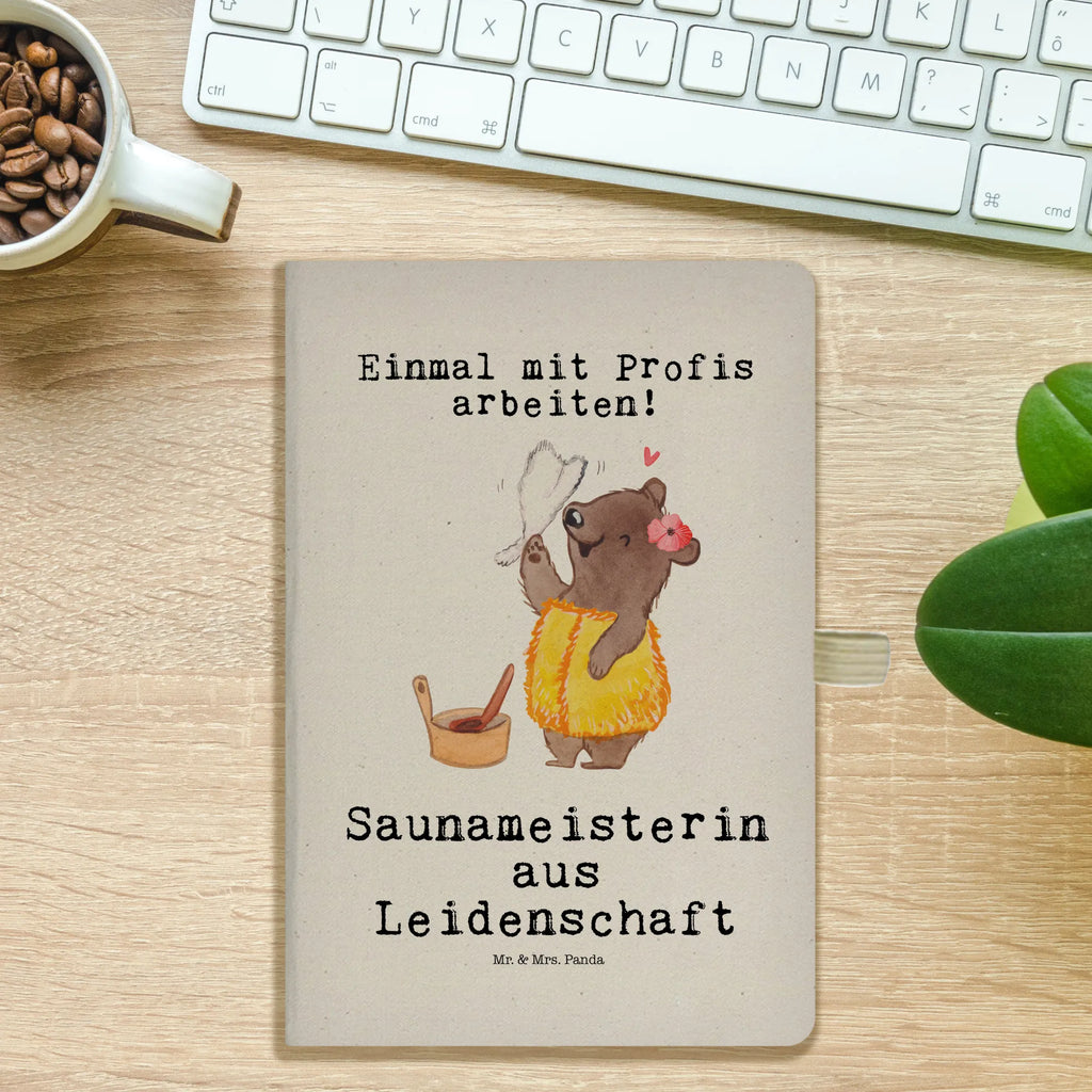 Bawełniany notes DIN A5 Mistrzyni sauny pasja Zawód, Wykształcenie, Jubileusz, Pożegnanie, Emerytura, Kolega, Koleżanka, Prezent, Dawać, Pracownik, Współpracownik, Firma, Dziękuję, Dziękuję bardzo