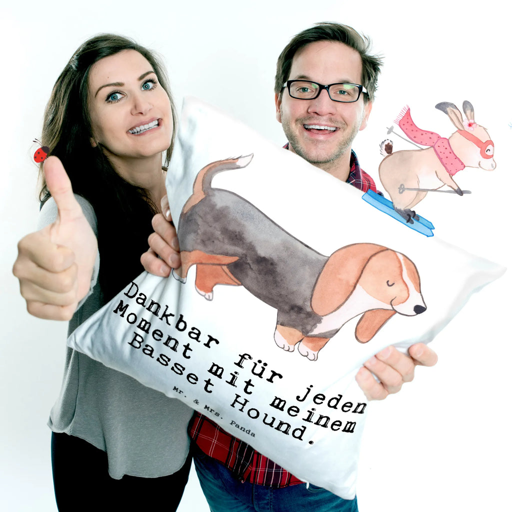 40x40 poduszka Basset Hound chwila Pies, rasa psa, pies rasowy, właściciel psa, prezent, miłośnik zwierząt, dawanie, szczeniak