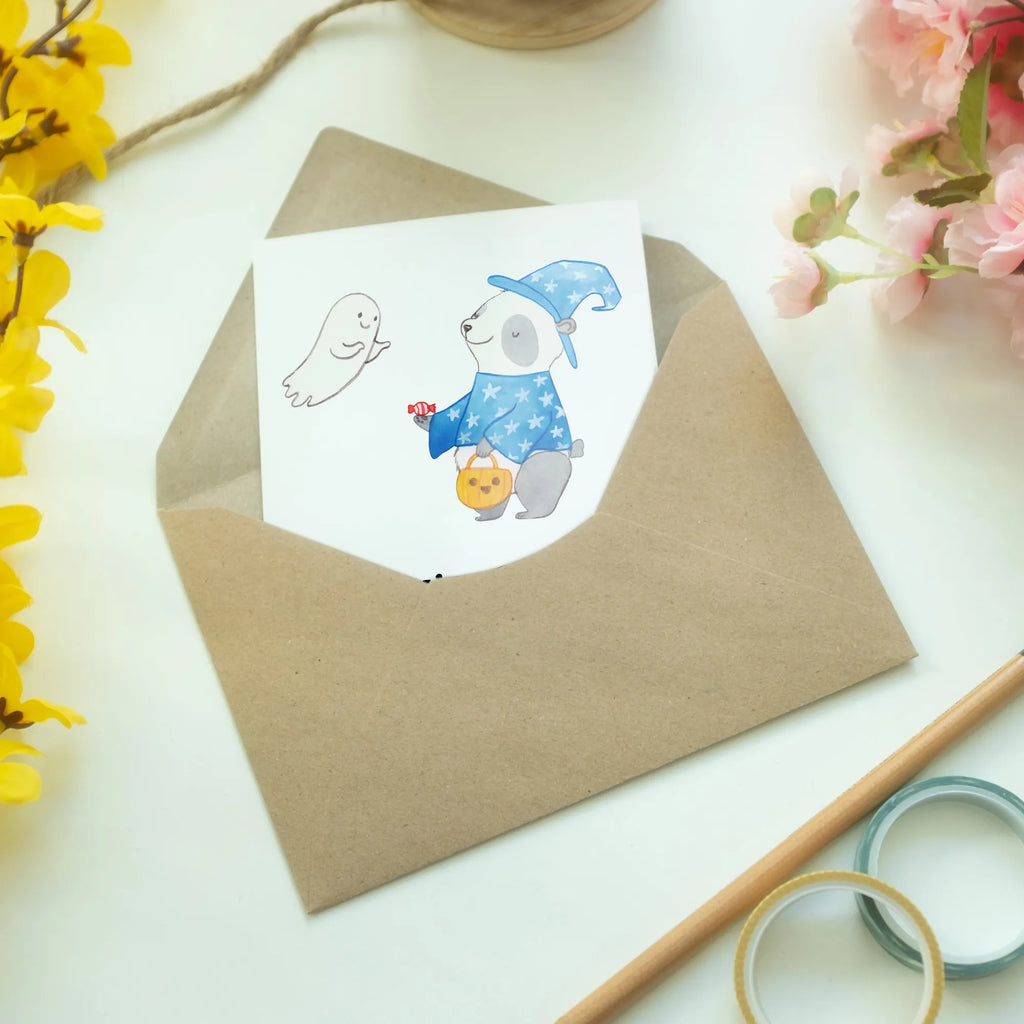 Greetings card Panda Wizard Geburtstagskarte, Hochzeitskarte, Ansichtskarten, Glückwunschkarte, Grußkarte, Einladungskarte, Klappkarte, Karte, Halloween, Deko, Martinssingen, Dekoration, Geschenke, Schenken, Halloween Deko, Süßes sonst gibt's saures, Panda, Gespenst, Trick or Treat, Zauberer