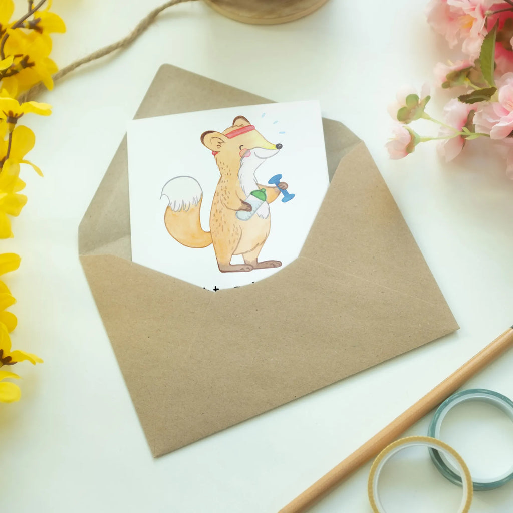Greetings card Fox fitness greeting card, birthday card, invitation card, folding card, wedding card, Gift, sport, hobby, giving, thank you, award, profit, athlete, Fitness, weight training, exercising, sports club, gym