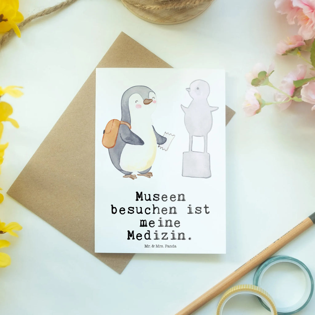 Greetings card penguin to visit a museum folding card, invitation card, greeting card, wedding card, birthday card, Gift, sport, hobby, giving, thank you, award, profit, athlete, Visit museum, museums