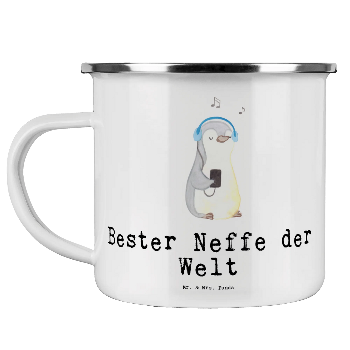 Enamel camping mug penguin Best nephew in the world giving, gift idea, for, gift, make you happy, gift tip, thank you, birthday, birthday present, godmother, brother's son, christening, sister's son, goduncle, best man, Nephew, aunt, godchild, uncle