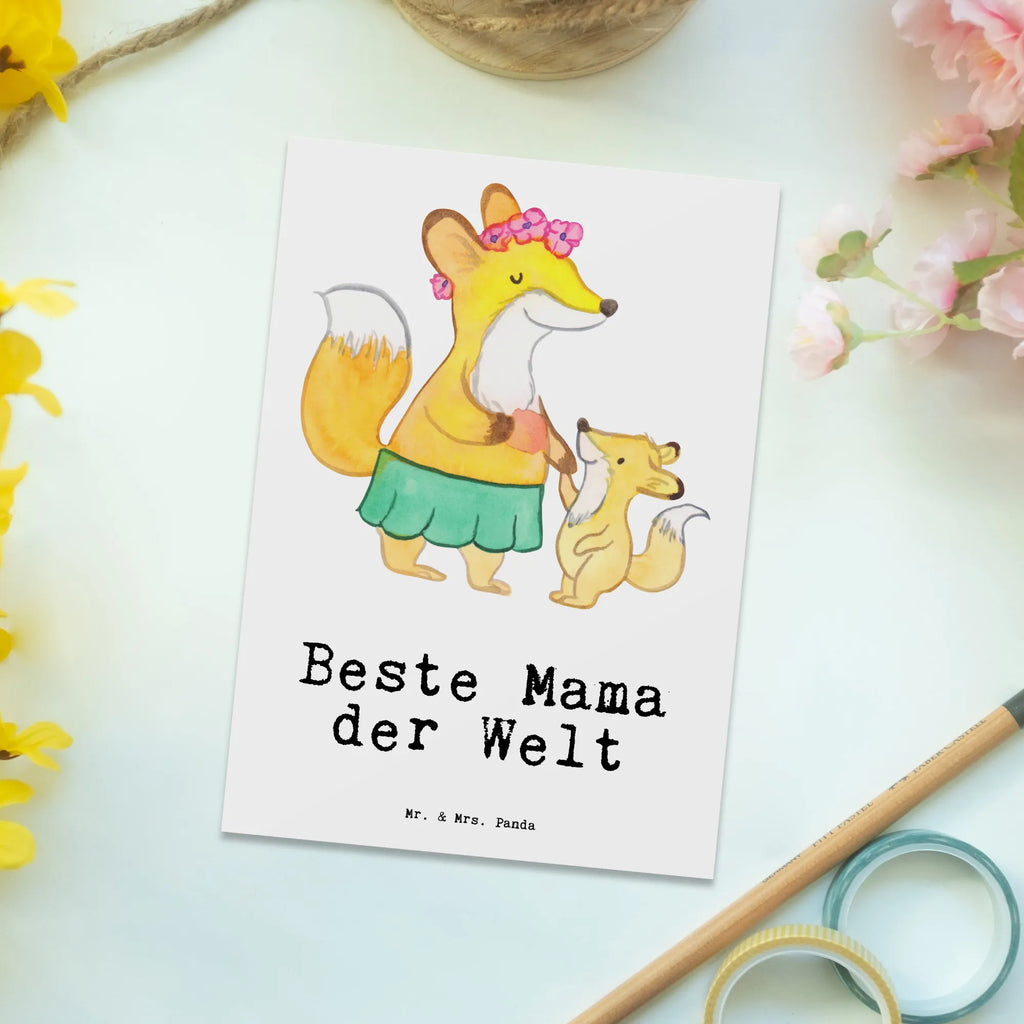 Postcard Fox best mom in the world invitation card, invitation, gift card, card, letter, gift, postcards, Postcard, paper, for, thank you, giving, birthday, birthday present, gift idea, souvenir, make you happy, gift tip, Thank You, Mother&#39;s Day, Mutti, Ma, Super Mom, Mama, Son, Best Mom, Mother, Mommy, Best, Daughter