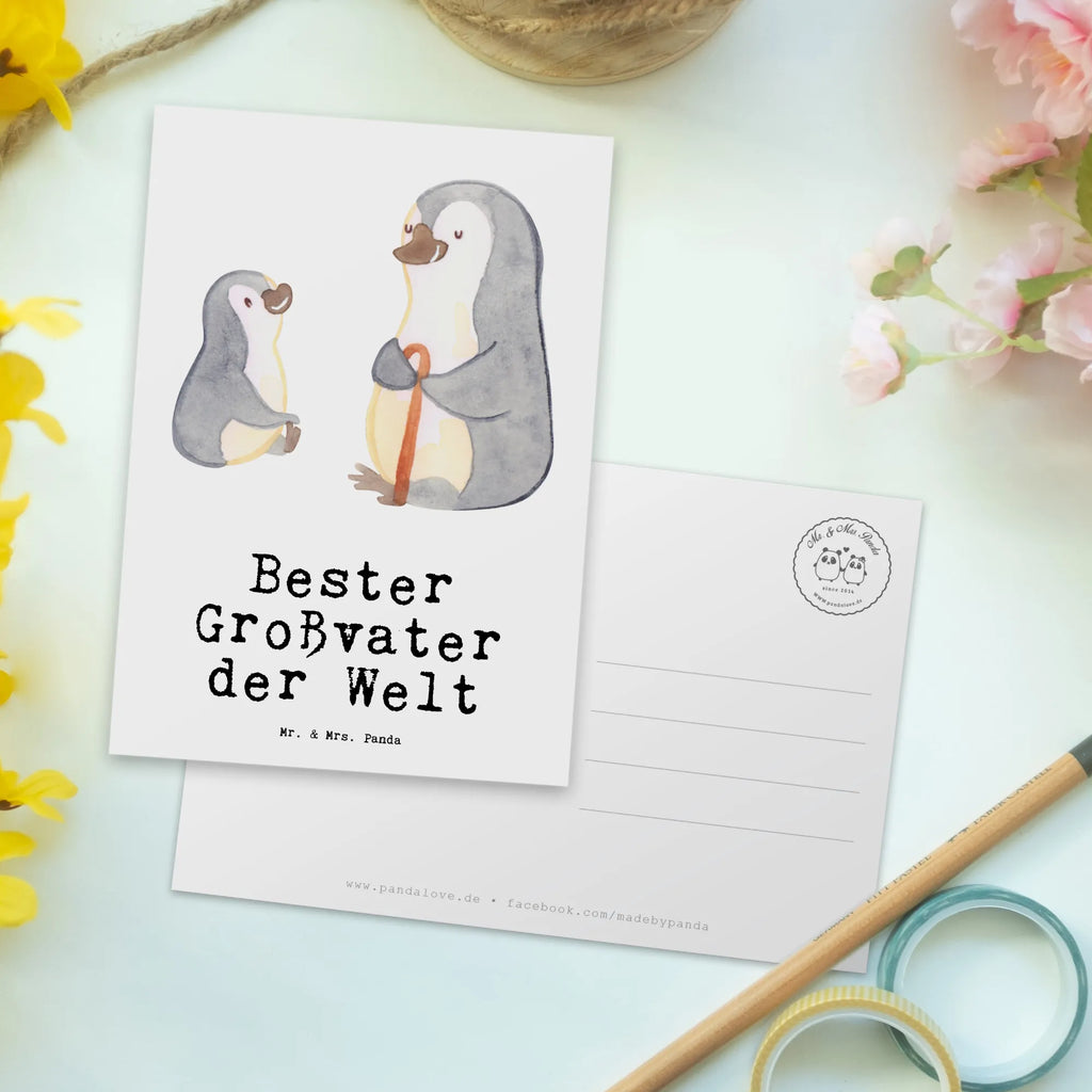 Postkarte Pinguin Bester Großvater der Welt Ansichtskarte, Kunstkarten, Motivkarte, spruchkarte, einzelkarte, Fotokarte, Ansichtskarten, Postkarten, Postkarte, kunstkarte, bildkarte, Grußkarte, Designkarte, Geschenkidee, Geschenk, Schenken, Mitbringsel, Geburtstag, Geburtstagsgeschenk, für, Danke, Dankeschön, Bedanken, Freude machen, Geschenktipp, Opi. Großpapa, Bester, Enkelkind, Großvater, Oppa, Großeltern, Enkelin, Kleinigkeit, Oppi, Grossvater, Opa, Enkel