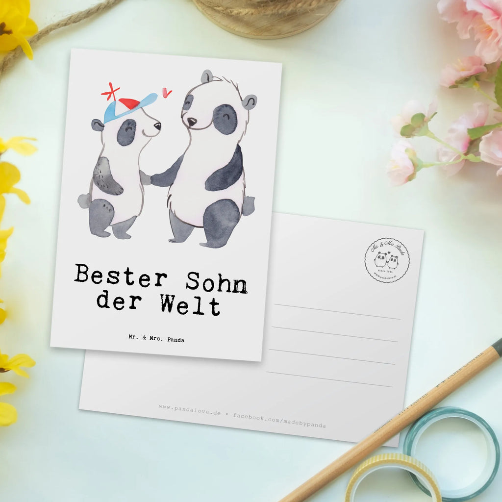 Postcard panda best son in the world gift, invitation card, card, gift card, letter, Postcard, postcards, invitation, paper, for, thank you, giving, birthday, birthday present, gift idea, souvenir, make you happy, gift tip, child, boy, son, father, family, offspring, Son, reward