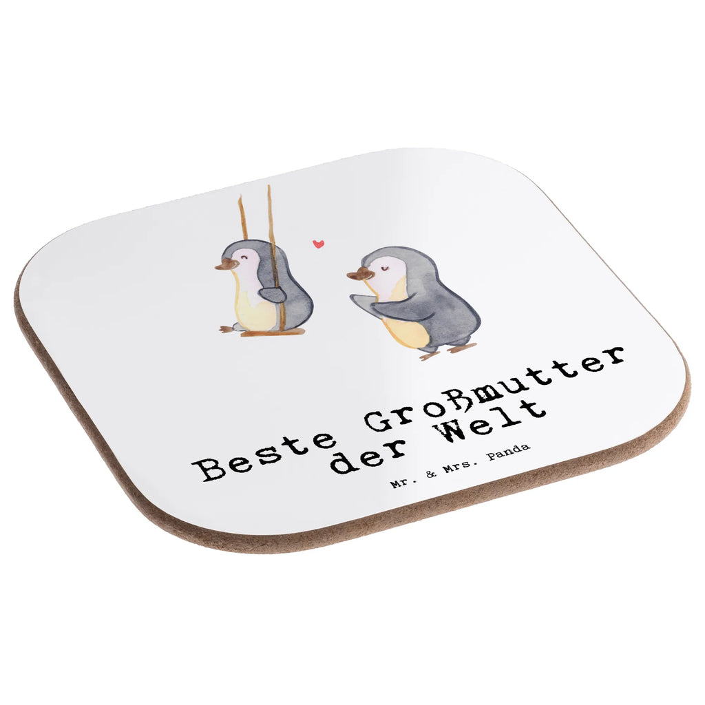 Square coaster penguin Best grandmother in the world glass coasters, gift, party, breakfast, presents, Coasters, gifts, for, thank you, giving, birthday, birthday present, gift idea, souvenir, make you happy, gift tip, grandma, grandparents, Grandmother, become grandma