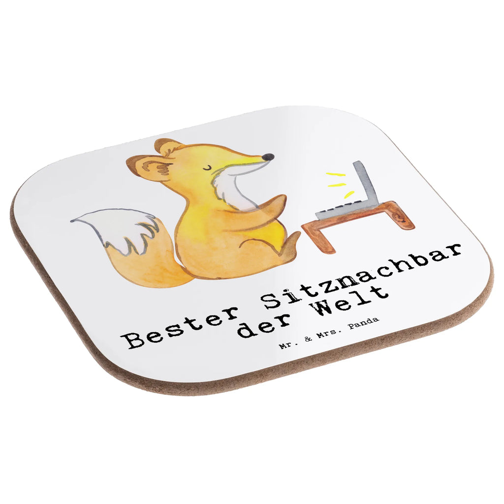 Square coaster Fox Best seat neighbor in the world breakfast, glass coasters, party, presents, gifts, gift, Coasters, for, thank you, giving, birthday, birthday present, gift idea, souvenir, make you happy, gift tip, school, neighbor, fellow student, seminar, university, classmate, college, table neighbor, chair neighbor, Seat neighbor