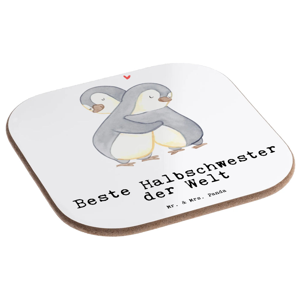 Square coaster penguin Best Half Sister in the World glass coasters, Coasters, gifts, breakfast, presents, gift, party, for, thank you, giving, birthday, birthday present, gift idea, souvenir, make you happy, gift tip, Step Sibling, Family, Sister, Best, Love, Trifle, Half Sister, Step Sister, Children, Sibling, Daughter, Gift