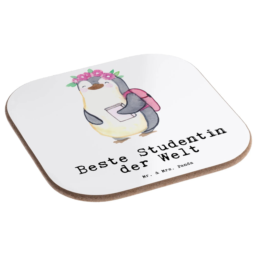 Square coaster penguin Best student in the world gifts, glass coasters, gift, Coasters, breakfast, party, presents, for, thank you, giving, birthday, birthday present, gift idea, souvenir, make you happy, gift tip, fun, humorous, student, funny, alumni, college, daughter, model student, university, study, students, graduation