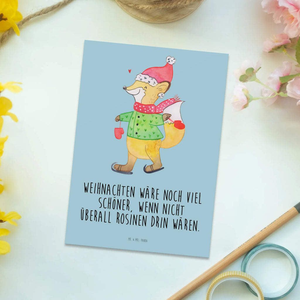 Pocztówka lis łyżwy Zima, Boże Narodzenie, dekoracje świąteczne, Mikołaj, Adwent, Wigilia, zimowy motyw