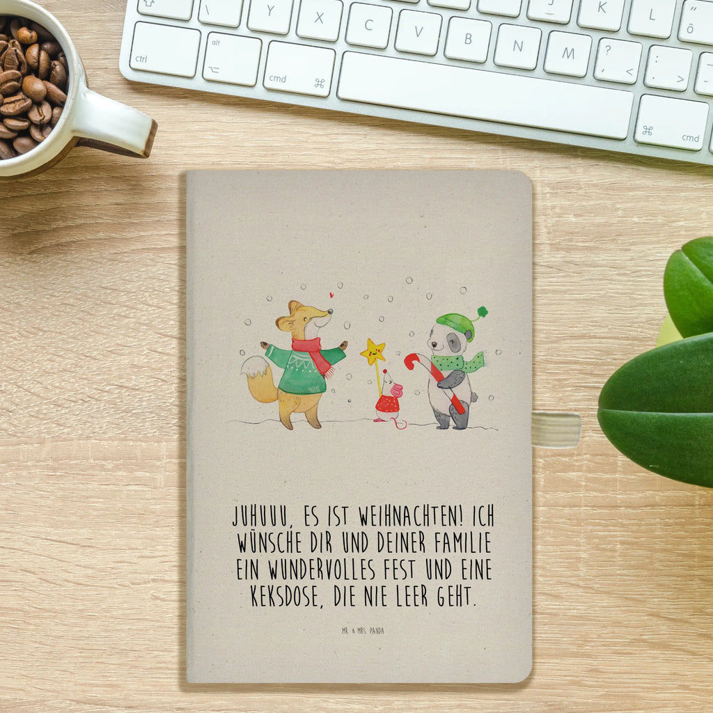 Bawełniany notatnik DIN A4 Zima radość świąteczna Zima, Boże Narodzenie, dekoracje świąteczne, Mikołaj, Adwent, Wigilia, zimowy motyw