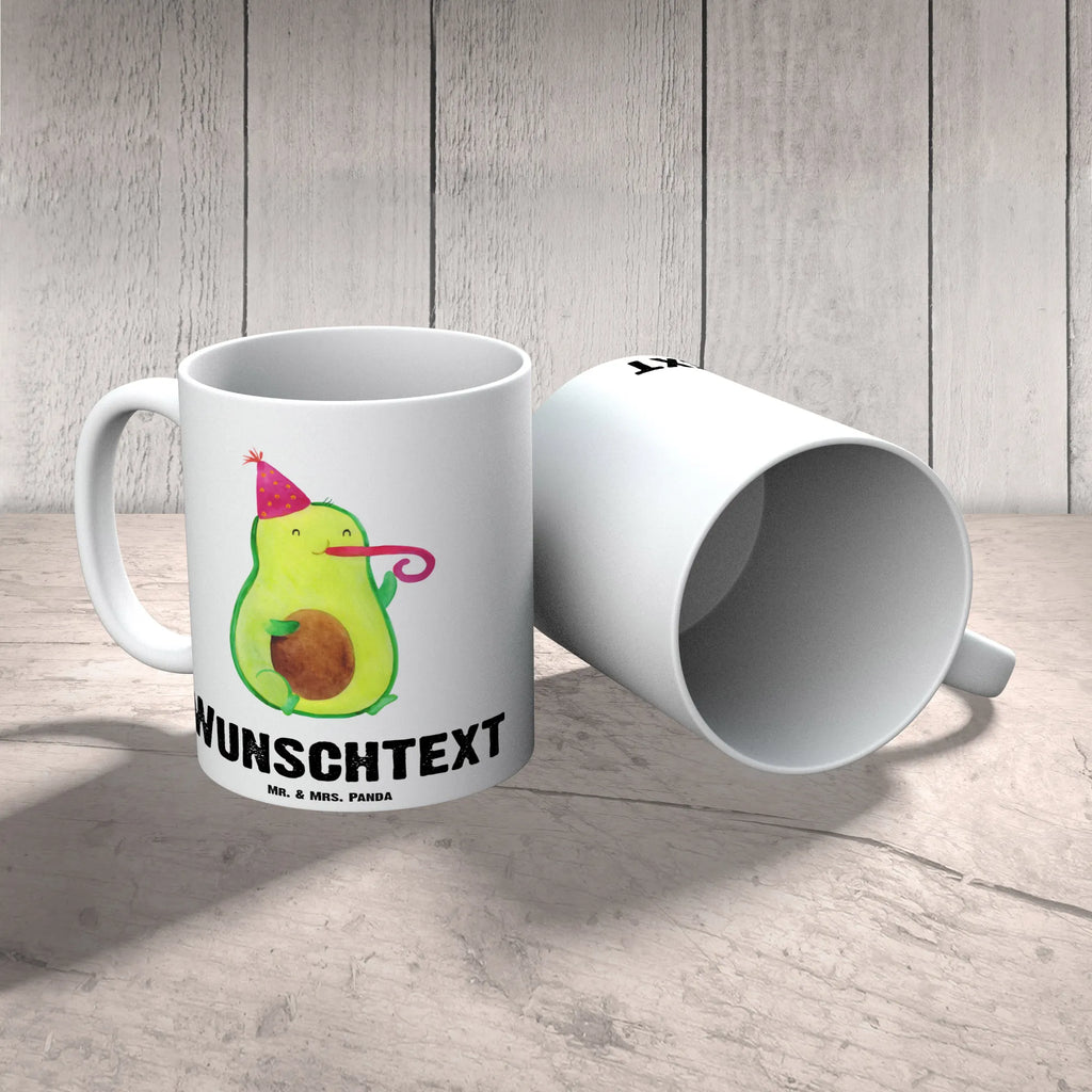 Personalisierte Tasse Avocado Partyhupe Tasse mit Namen, Namenstasse, Wunschname, Namen, Personalisiert, Tasse, Personalisierte Tasse, Drucken, Avocado, Veggie, Vegan, Gesund, Feierlichkeit, Party, Geburtstag, Gute Laune, Feier, Tröte, Fete