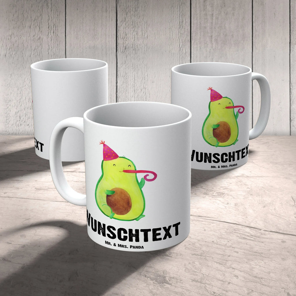 Personalisierte Tasse Avocado Partyhupe Tasse mit Namen, Namenstasse, Wunschname, Namen, Personalisiert, Tasse, Personalisierte Tasse, Drucken, Avocado, Veggie, Vegan, Gesund, Feierlichkeit, Party, Geburtstag, Gute Laune, Feier, Tröte, Fete