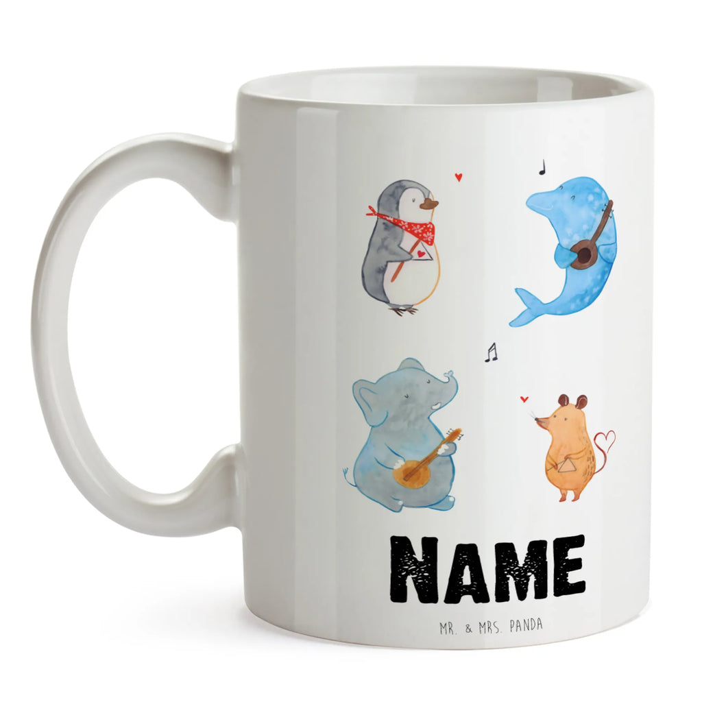 Personalised cup Big tape small animals, cute, funny, cute animal motives, hand drawn, small world, funny sayings, good mood, happy, gifts, gift ideas, special gifts, animal lover, card, guitar, dog, band, music, elephant, triangle, mouse, dolphin, musicians, penguin