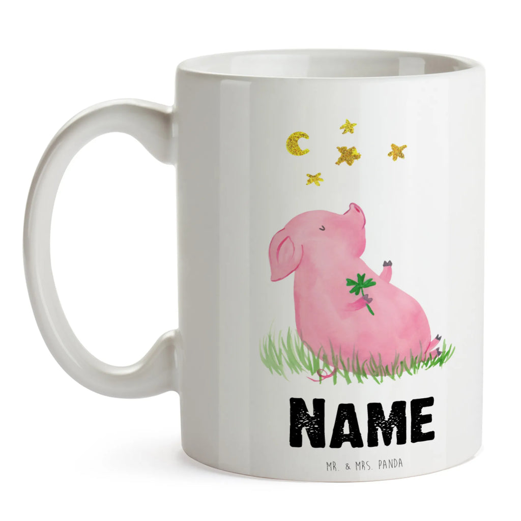 Personalisierte Tasse Glücksschwein Personalisierte Tasse, Tasse, Drucken, Namenstasse, Tasse mit Namen, Personalisiert, Namen, Wunschname, Tiermotive, Gute Laune, lustige Sprüche, Tiere, Glücksschwein. Glück, Motivation, Ziele, Sernchen, Schwein, Schweinchen, Glücksbringer, Träume, Sterne