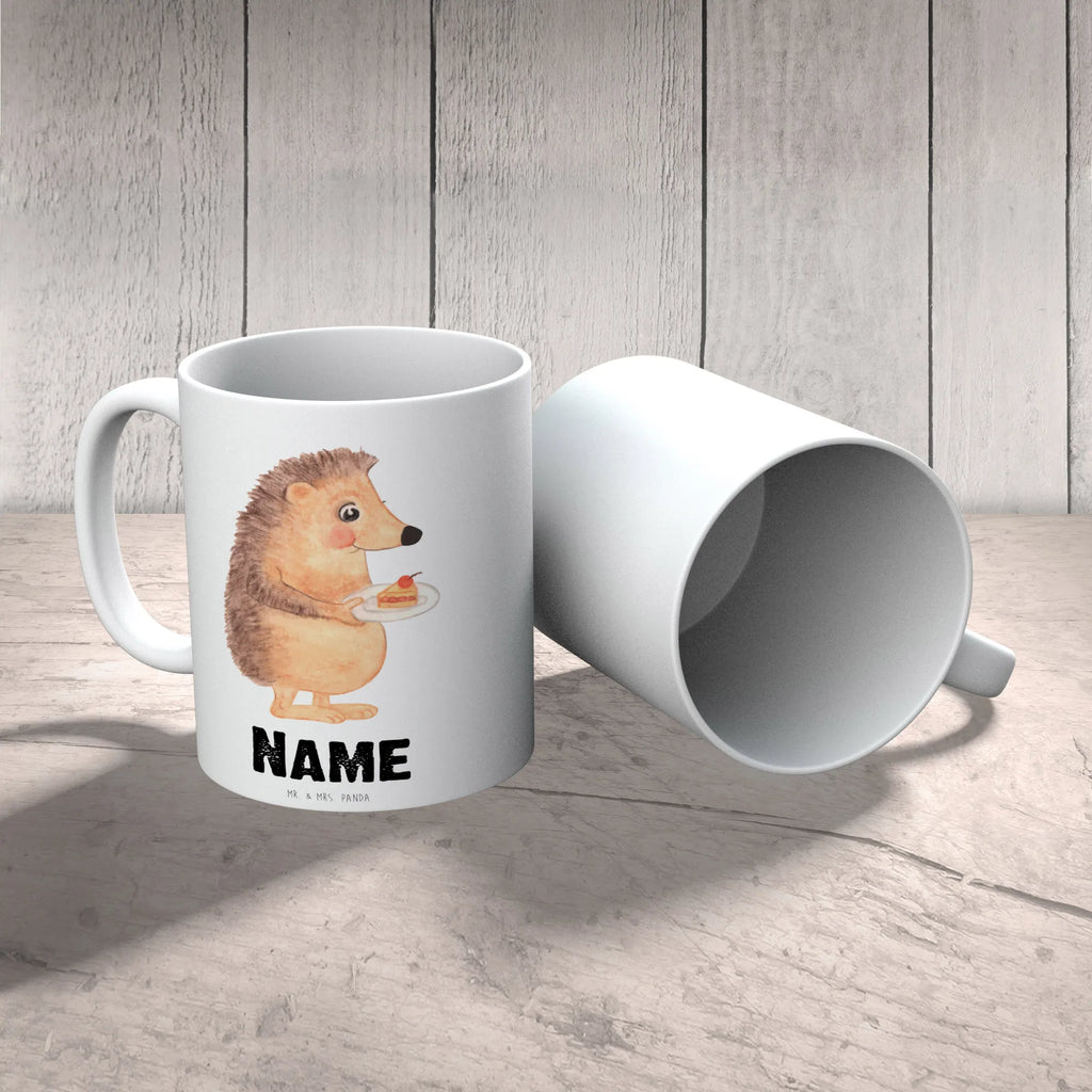 Personalised cup Hedgehog piece of cake small animals, cute, funny, cute animal motives, hand drawn, small world, funny sayings, good mood, happy, gifts, gift ideas, special gifts, animal lover, card, cake, bake cake, birthday cake, invitation party, food saying, hedgehog, baking gift
