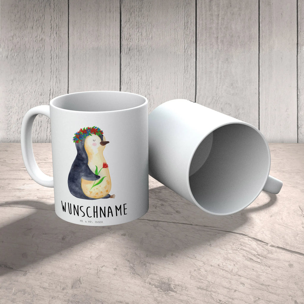Personalised cup Penguin Flower Penguin, North Pole, Winter, Penguins, universe, motivation, life, wishes, goals in life, lovesickness, goals, wreath of flowers, penguins, gift idea, love of life