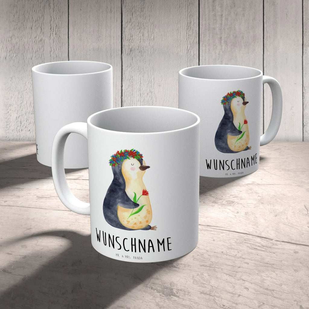 Personalised cup Penguin Flower Penguin, North Pole, Winter, Penguins, universe, motivation, life, wishes, goals in life, lovesickness, goals, wreath of flowers, penguins, gift idea, love of life