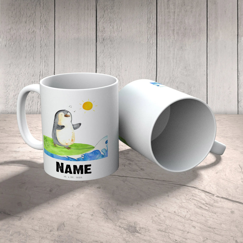 Personalised cup Penguin surfer Penguin, North Pole, Winter, Penguins, Hawaii, holidays, surfers, waves, surfing, penguins, wave riding, Portugal